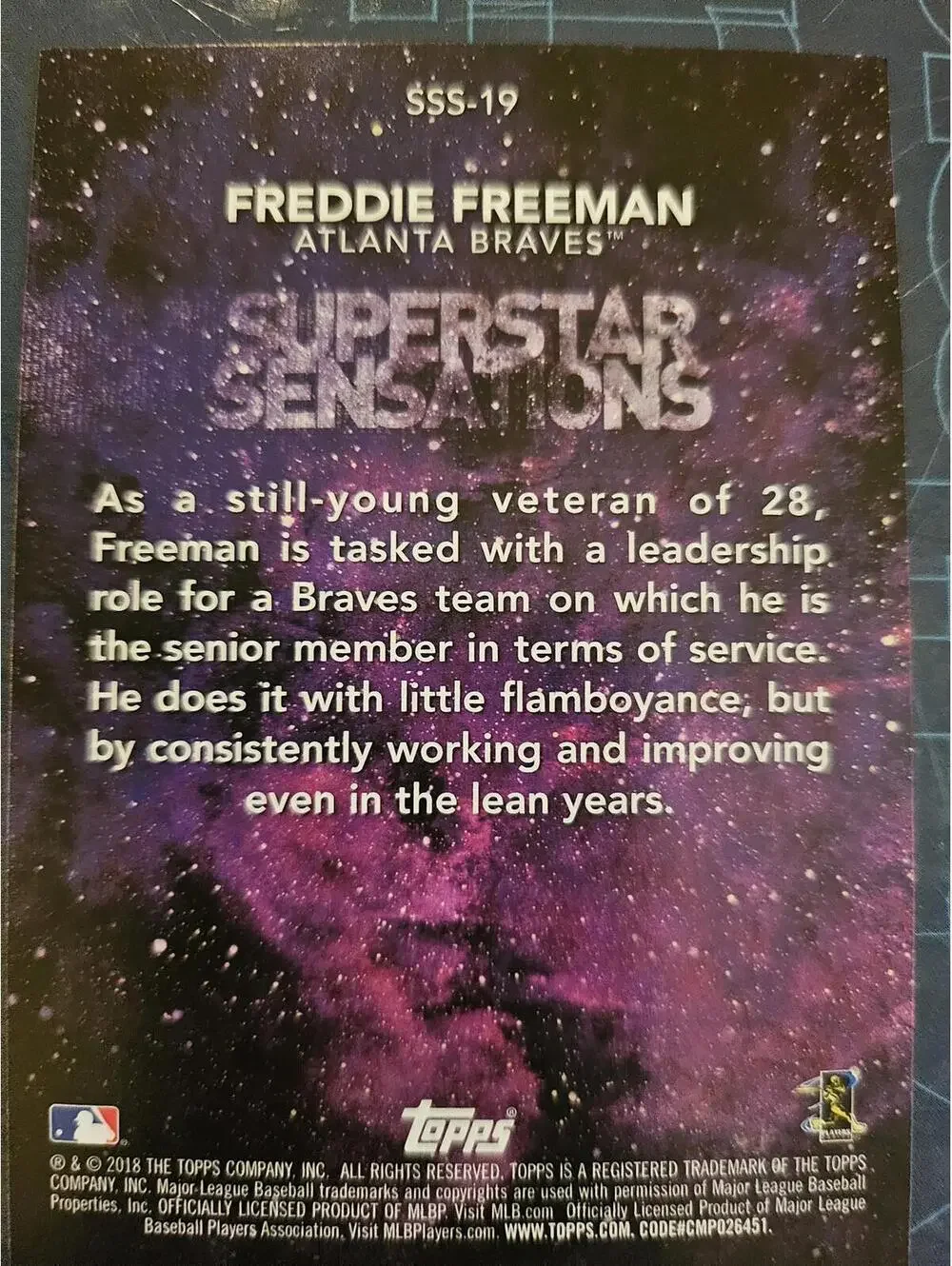 Freddie Freeman - 2018 Topps Superstar Sensations Insert #SSS-19 - RAW Mint